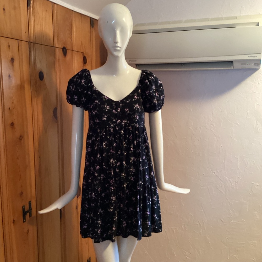 Wild Fable Black Floral Square Neck Mini Dress